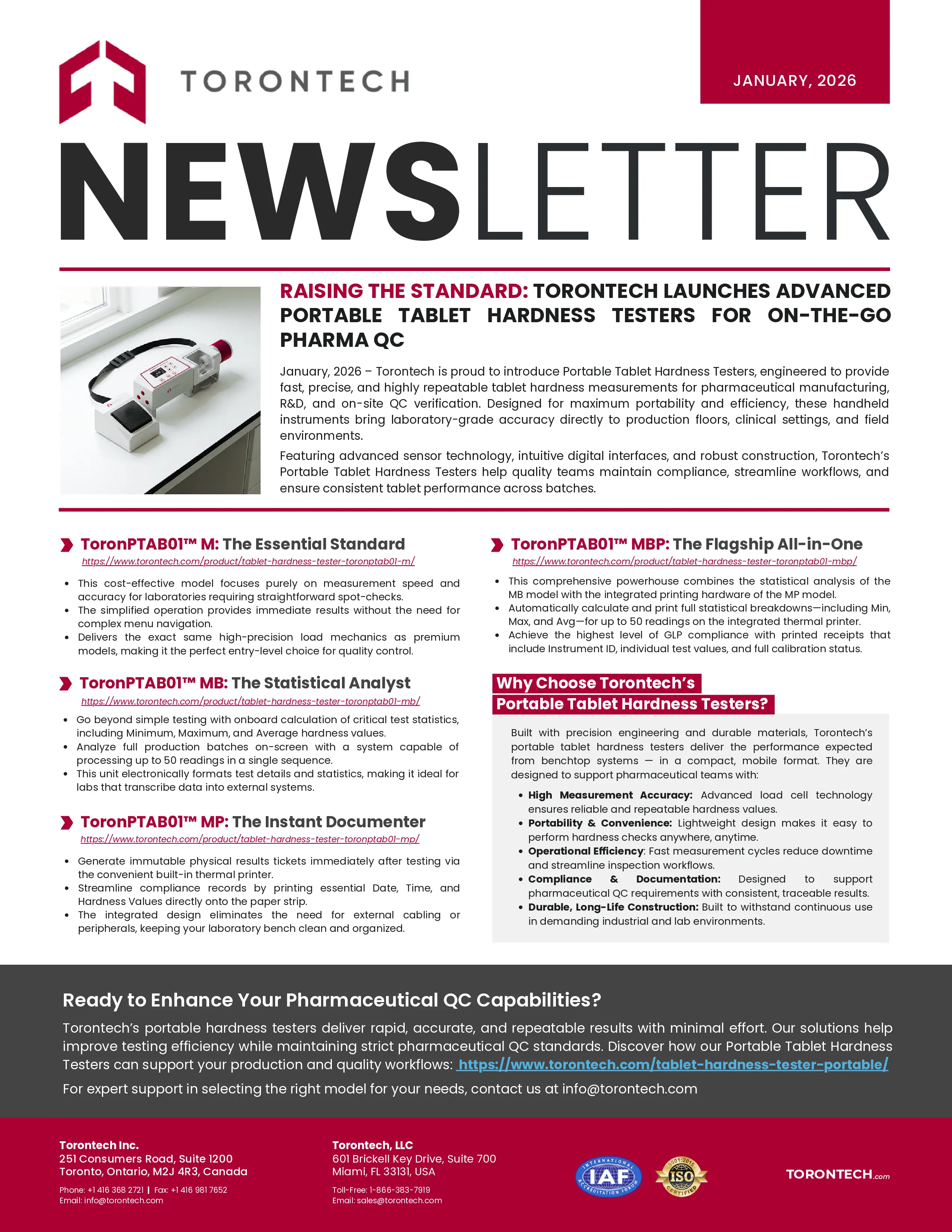 Torontech Launches Advanced Portable Tablet Hardness Testers For On-The-Go Pharma QC