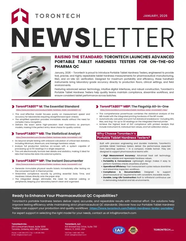Torontech Launches Advanced Portable Tablet Hardness Testers For On-The-Go Pharma QC